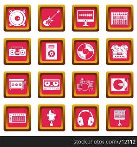 Recording studio items icons set in pink color isolated vector illustration for web and any design. Recording studio items icons pink