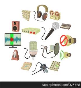 Recording studio symbols icons set. Cartoon illustration of 16 recording studio symbols vector icons for web. Recording studio symbols icons set, cartoon style