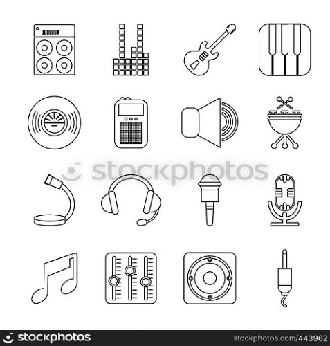 Recording studio symbols icons set. Outline illustration of 16 recording studio symbols vector icons for web. Recording studio symbols icons set, outline style