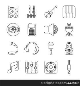 Recording studio symbols icons set. Outline illustration of 16 recording studio symbols vector icons for web. Recording studio symbols icons set, outline style