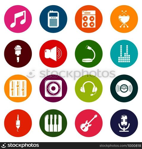 Recording studio symbols icons set vector colorful circles isolated on white background . Recording studio symbols icons set colorful circles vector