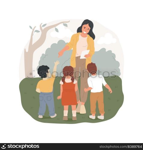 Recounting isolated cartoon vector illustration. Adult person recounting pointing at children, early education, preschool field trip security, safety measure, excursion vector cartoon.. Recounting isolated cartoon vector illustration.