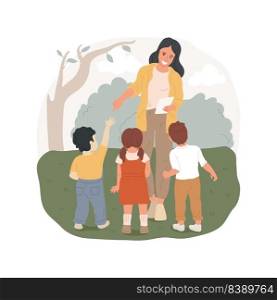 Recounting isolated cartoon vector illustration. Adult person recounting pointing at children, early education, preschool field trip security, safety measure, excursion vector cartoon.. Recounting isolated cartoon vector illustration.