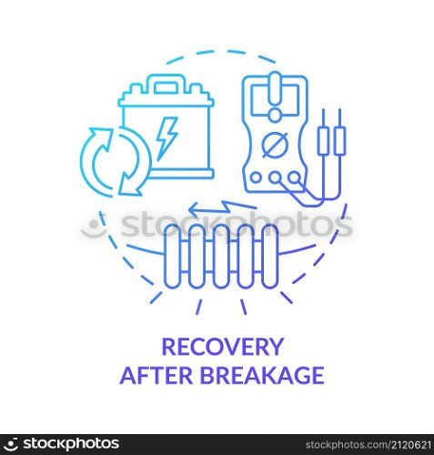 Recovery after breakage blue gradient concept icon. Smart grid repair service abstract idea thin line illustration. Isolated outline drawing. Roboto-Medium, Myriad Pro-Bold fonts used. Recovery after breakage blue gradient concept icon