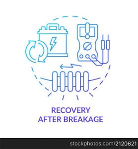 Recovery after breakage blue gradient concept icon. Smart grid repair service abstract idea thin line illustration. Isolated outline drawing. Roboto-Medium, Myriad Pro-Bold fonts used. Recovery after breakage blue gradient concept icon