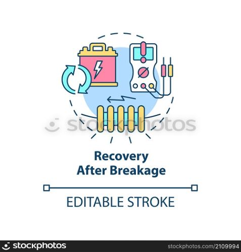 Recovery after breakage concept icon. Smart grid system service abstract idea thin line illustration. Isolated outline drawing. Editable stroke. Roboto-Medium, Myriad Pro-Bold fonts used. Recovery after breakage concept icon