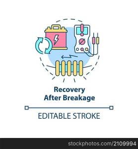 Recovery after breakage concept icon. Smart grid system service abstract idea thin line illustration. Isolated outline drawing. Editable stroke. Roboto-Medium, Myriad Pro-Bold fonts used. Recovery after breakage concept icon