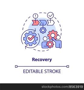 Recovery concept icon. Return to normal operations. Model for crisis management steps abstract idea thin line illustration. Isolated outline drawing. Editable stroke. Arial, Myriad Pro-Bold fonts used. Recovery concept icon