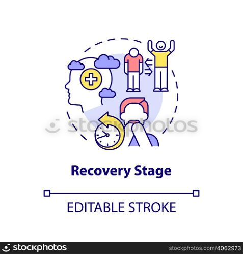 Recovery stage concept icon. Traumatic experience overcoming. PTSD treatment abstract idea thin line illustration. Isolated outline drawing. Editable stroke. Arial, Myriad Pro-Bold fonts used. Recovery stage concept icon