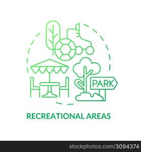 Recreational areas green gradient concept icon. Type of land-use abstract idea thin line illustration. Places for recreational purposes. Isolated outline drawing. Myriad Pro-Bold font used. Recreational areas green gradient concept icon