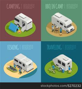Recreational Vehicles Concept Icons Set. Recreational vehicles concept icons set with camping symbols isometric isolated vector illustration