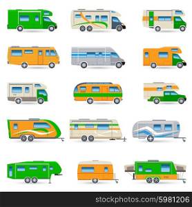Recreational vehicles vans and caravans decorative icons set isolated vector illustration. Recreational Vehicle Icons Set
