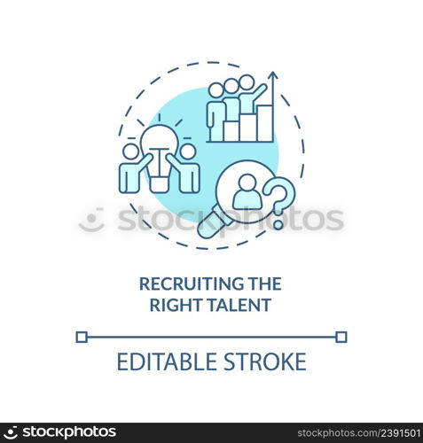 Recruiting right talent turquoise concept icon. Biggest challenge facing business abstract idea thin line illustration. Isolated outline drawing. Editable stroke. Arial, Myriad Pro-Bold fonts used. Recruiting right talent turquoise concept icon