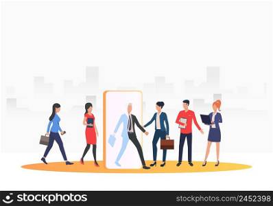 Recruitment agency searching for job applicants. HR, headhunting, hiring concept. Vector illustration can be used for topics like business, recruitment, employment. Recruitment agency searching for job applicants