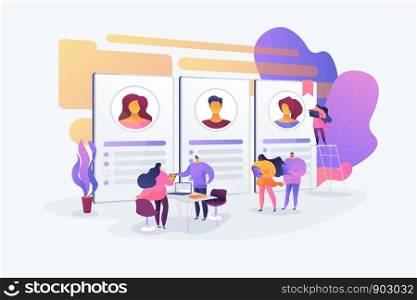 Recruitment and employment service. HR agency and headhunting company. Job interview, employment process, choosing a candidate concept. Vector isolated concept creative illustration. Job interview concept vector illustration