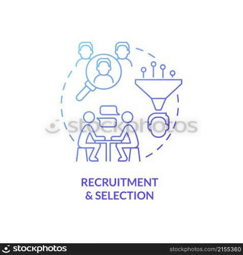 Recruitment and selection blue gradient concept icon. Checking candidates. HR abstract idea thin line illustration. Isolated outline drawing. Roboto-Medium, Myriad Pro-Bold fonts used. Recruitment and selection blue gradient concept icon