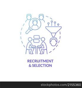 Recruitment and selection blue gradient concept icon. Checking candidates. HR abstract idea thin line illustration. Isolated outline drawing. Roboto-Medium, Myriad Pro-Bold fonts used. Recruitment and selection blue gradient concept icon