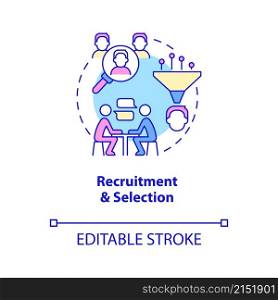 Recruitment and selection concept icon. Checking candidates. HR management abstract idea thin line illustration. Isolated outline drawing. Editable stroke. Roboto-Medium, Myriad Pro-Bold fonts used. Recruitment and selection concept icon
