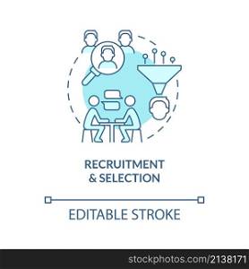 Recruitment and selection turquoise concept icon. Checking candidates. HR abstract idea thin line illustration. Isolated outline drawing. Editable stroke. Roboto-Medium, Myriad Pro-Bold fonts used. Recruitment and selection turquoise concept icon