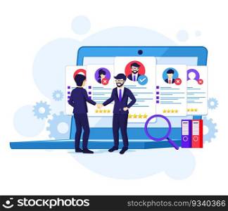 Recruitment concept, businessman and employer agreed and completed the deal with shaking hands vector illustration