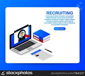 Recruitment concept. Hire workers, choice employers search team for job. Resume icon. Vector stock illustration.
