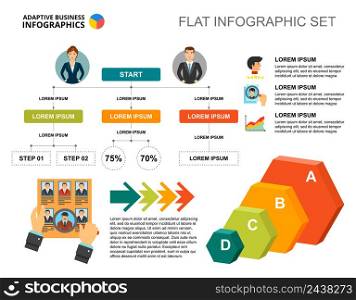 Recruitment flowchart template for presentation. Business data visualization. Strategy, human resources, planning or management creative concept for infographic, project layout.