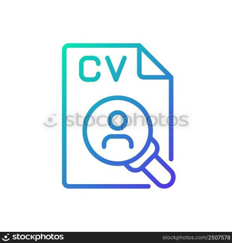 Recruitment gradient linear vector icon. Staffing process. Human resource planning. HR management. Employee records. Thin line color symbol. Modern style pictogram. Vector isolated outline drawing. Recruitment gradient linear vector icon