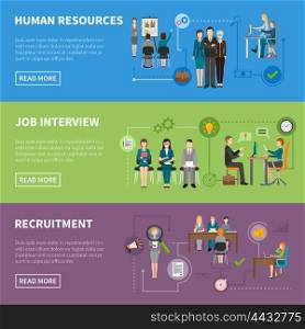 Recruitment HR People Horizontal Banners. Recruitment HR people discussing projects interviewing and searching for applicants horizontal flat banners vector illustration