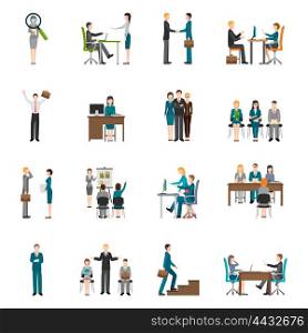 Recruitment HR people Icons Set. Recruitment HR people interviewing applicants flat icons set on white background isolated vector illustration