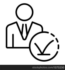 Recruitment man approved icon. Outline recruitment man approved vector icon for web design isolated on white background. Recruitment man approved icon, outline style