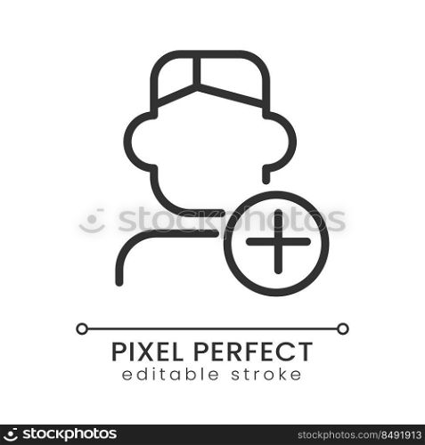 Recruitment pixel perfect linear icon. Hiring process. Human resources management. Company employee. Thin line illustration. Contour symbol. Vector outline drawing. Editable stroke. Poppins font used. Recruitment pixel perfect linear icon