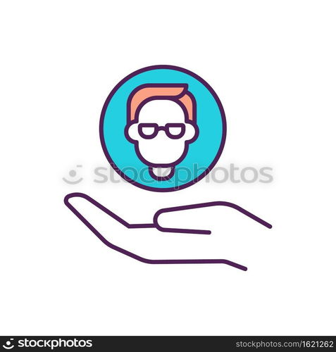 Recruitment RGB color icon. Hire employee. Search for expert. Human resources management. Customer support. Client help. Professional candidate for job. Isolated vector illustration. Recruitment RGB color icon