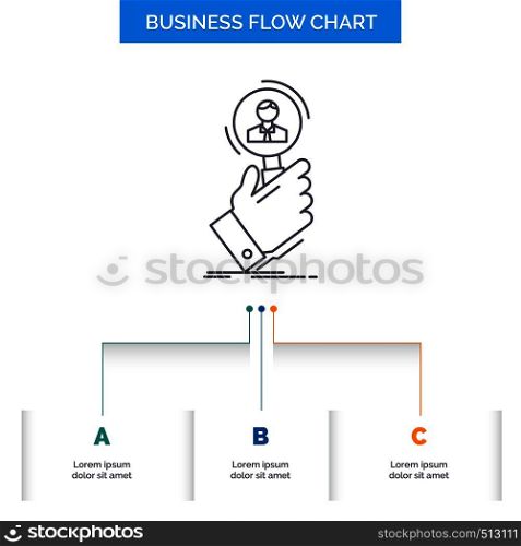 recruitment, search, find, human resource, people Business Flow Chart Design with 3 Steps. Line Icon For Presentation Background Template Place for text. Vector EPS10 Abstract Template background