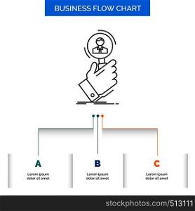 recruitment, search, find, human resource, people Business Flow Chart Design with 3 Steps. Line Icon For Presentation Background Template Place for text. Vector EPS10 Abstract Template background