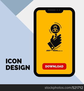 recruitment, search, find, human resource, people Glyph Icon in Mobile for Download Page. Yellow Background. Vector EPS10 Abstract Template background