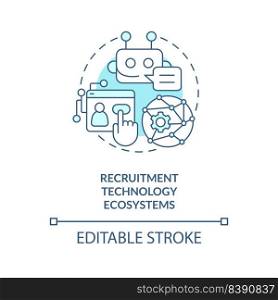 Recruitment technology ecosystems turquoise concept icon. Automated system. Hiring abstract idea thin line illustration. Isolated outline drawing. Editable stroke. Arial, Myriad Pro-Bold fonts used. Recruitment technology ecosystems turquoise concept icon