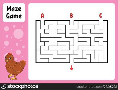 Rectang≤maze. Game for kids. Three entrances, o≠exit. Education worksheet. Puzz≤forχldren. Labyr∫h conundrum. Color vector illustration. Find the right path. Easter theme.