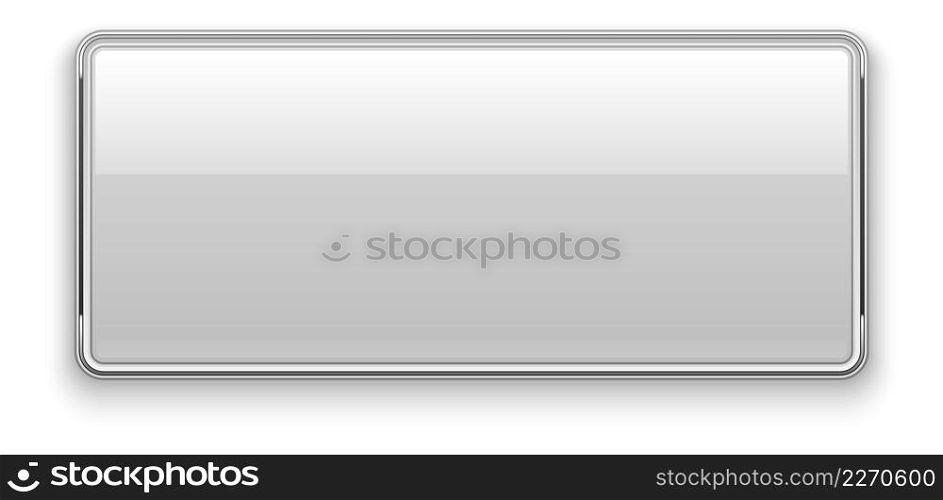 Rectangle button template. Clear white glossy metal shape isolated on white background. Rectangle button template. Clear white glossy metal shape