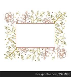 Rectangle Line Art Design Flower Leaf Frame Greeting Invitation Card