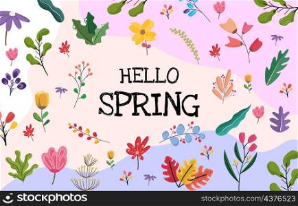 Rectangle Spring Flower Floral Plant Frame Greeting Card Vector Decoration