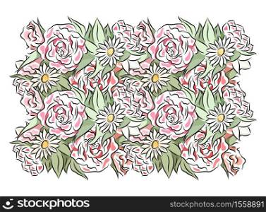 Rectangular card with delicate drawn flowers. Bouquet. Vector template for backgrounds, cards, invitations and your design.. Rectangular card with delicate drawn flowers. Bouquet.
