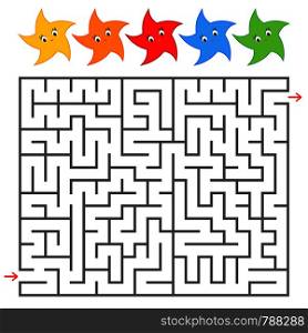 Rectangular color labyrinth with cute stars. An interesting game for children and teenagers. Simple flat vector illustration isolated on white background.