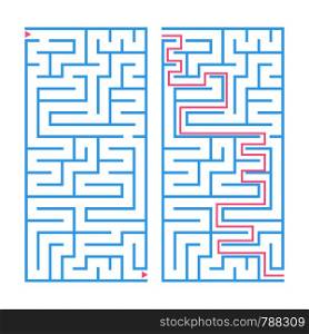 Rectangular color labyrinth with the answer. An interesting game for children and teenagers. Simple flat vector illustration isolated on white background.