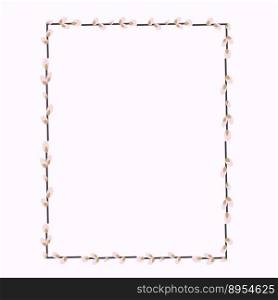 Rectangular Easter frame with willow twigs.Vector flat illustration isolated on a white background. Design for invitations, postcards, printing..  Rectangular Easter frame with willow twigs