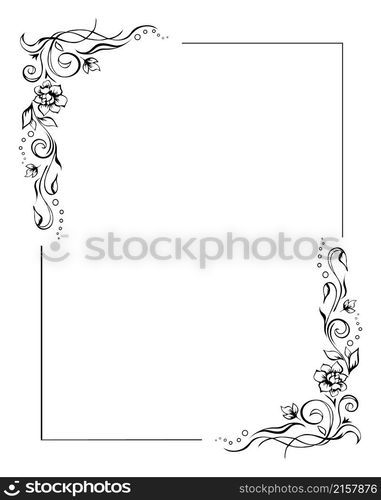 Rectangular Floral Frame Rose Border Template With Flourishes In Two