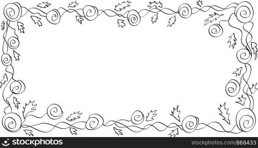 Rectangular frame of creeping roses on a white background, coloring