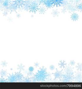 Rectangular frame with small blue snowflakes layered around