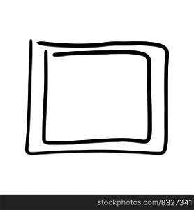 Rectangular hand drawn frame. Doodle in linear style with scribble border. Simple drawn element in the form of scratche. Black square vector illustration isolated on white