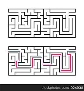 Rectangular labyrinth with a black stroke. A game for children. Simple flat vector illustration isolated on white background. With the answer. Rectangular labyrinth with a black stroke. A game for children. Simple flat vector illustration isolated on white background. With the answer.
