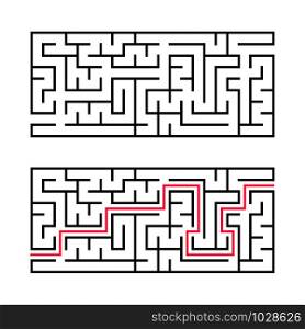 Rectangular labyrinth with a black stroke. A game for children. Simple flat vector illustration isolated on white background. With the answer. Rectangular labyrinth with a black stroke. A game for children. Simple flat vector illustration isolated on white background. With the answer.
